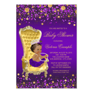African American Princess Purple Gold Baby Shower Invitation