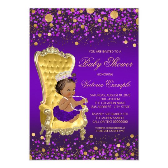 African American Princess Purple Gold Baby Shower Invitation