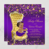 African American Princess Purple Gold Baby Shower Invitation (Front/Back)