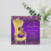 African American Princess Purple Gold Baby Shower Invitation (Standing Front)