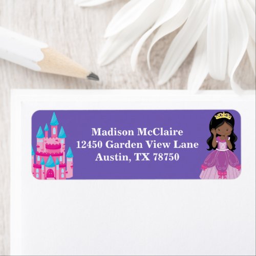 African American Princess Purple Return Address Label