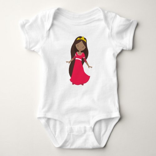 African American Princess Queen Crown Red Dress Baby Bodysuit