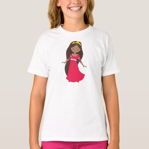 African American Princess Queen Crown Red Dress T_Shirt