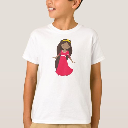 African American Princess Queen Crown Red Dress T_Shirt