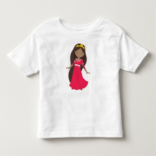 African American Princess Queen Crown Red Dress Toddler T_shirt