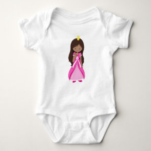 African American Princess, Queen, Gown, Pink Dress Baby Bodysuit
