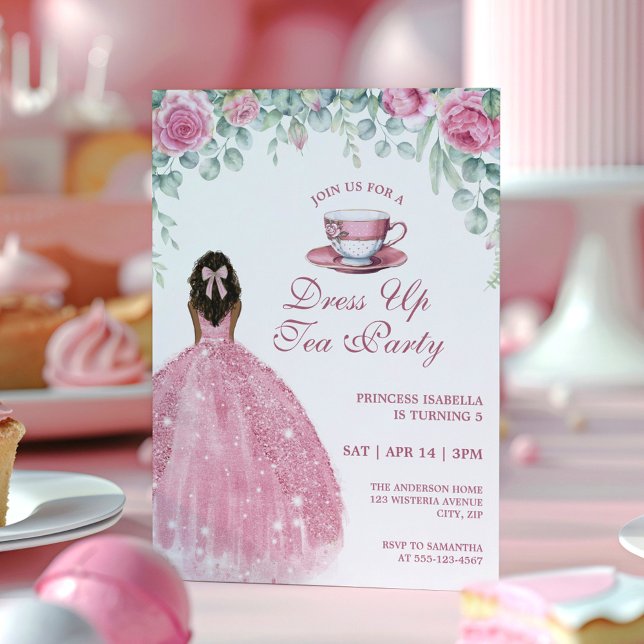 African American Princess Tea Party Faux Sparkle Invitation (Creator Uploaded)