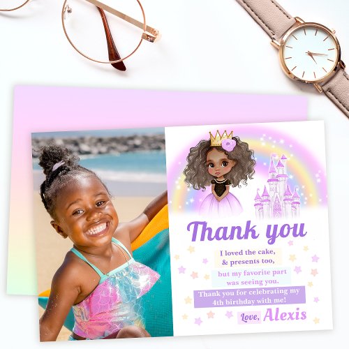 African American princess thank you photo card