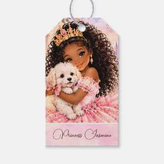 African American Princess with Puppy 2nd birthday Gift Tags