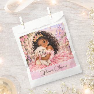 African American Princess with Puppy 3rd birthday Favor Bag