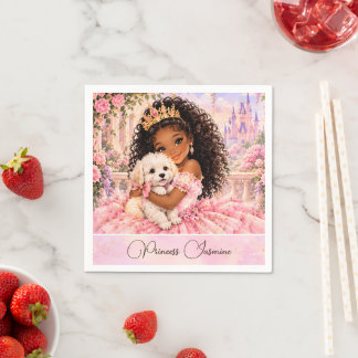 African American Princess with Puppy 3rd birthday Napkins