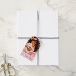 African American Princess with Puppy 6th birthday Gift Tags