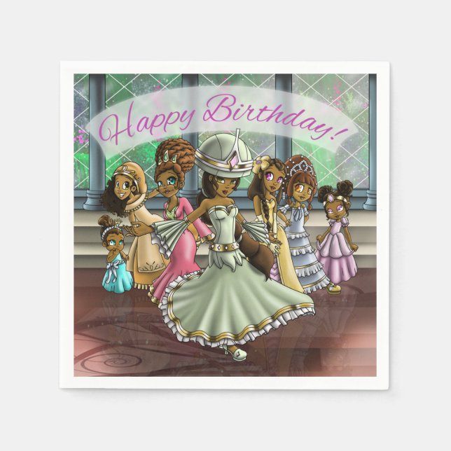 African American Princesses Birthday Paper Napkins (Front)