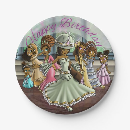 African American Princesses Birthday Paper Plates