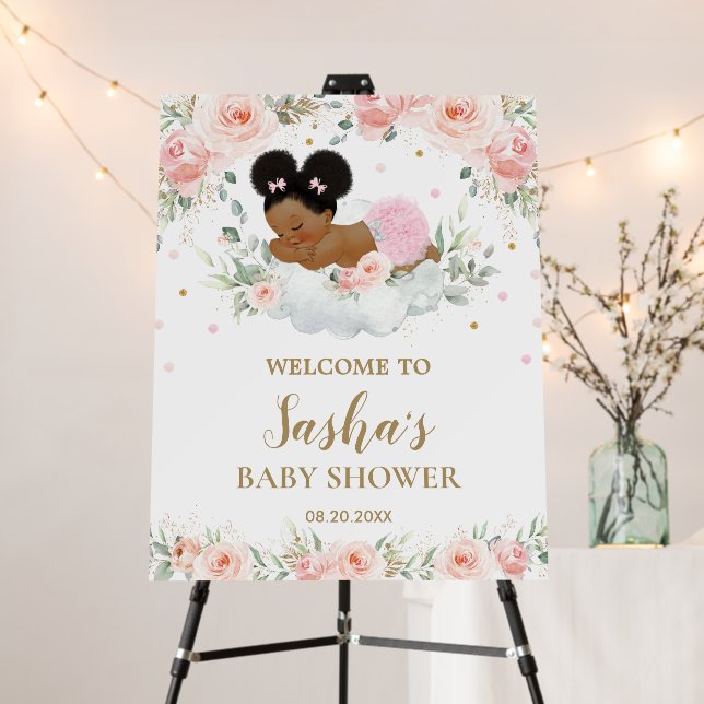 African American Puff Girl Baby Shower Welcome Foam Board (In Situ (Stand))