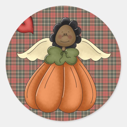 african american pumpkin angel classic round sticker