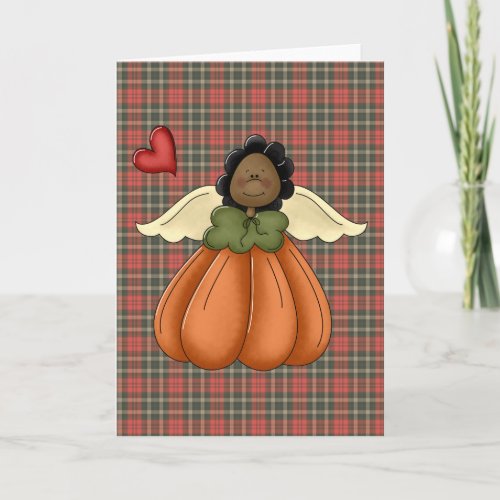 african american pumpkin angel holiday card
