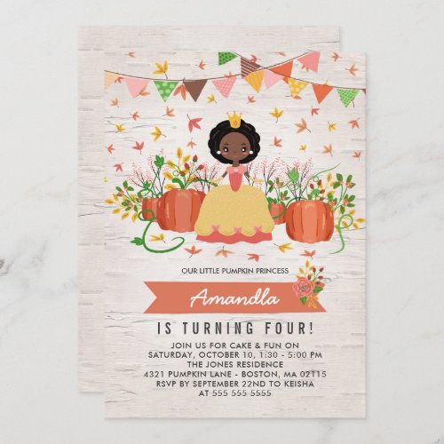 African American Pumpkin Princess Birthday Party Invitation