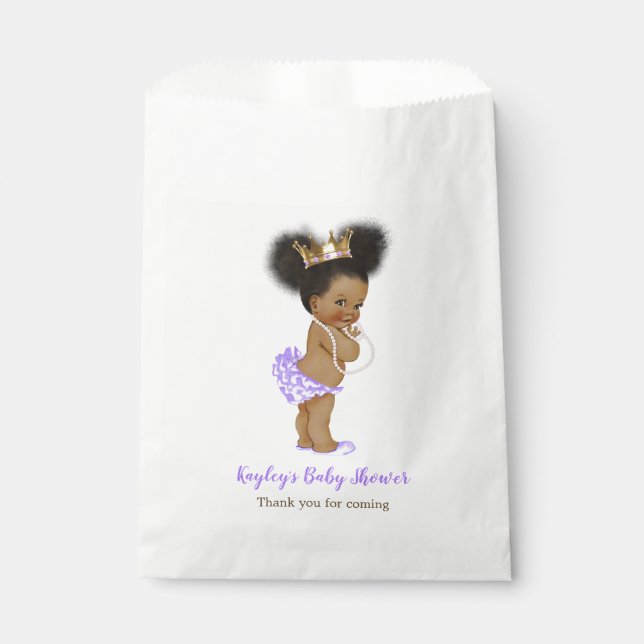African American Purple Princess Baby Shower Favor Bag (Front)