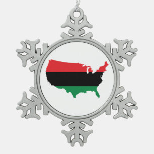 African American _ Red, Black & Green Colors Snowflake Pewter Christmas Ornament