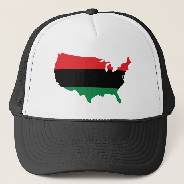 African American _ Red, Black & Green Colors Trucker Hat (Front)