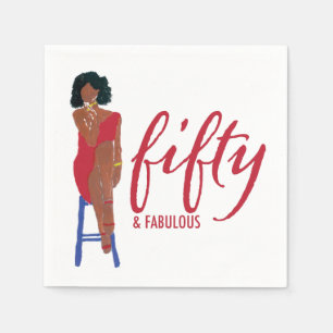 African American Red Dress Diva 50 & Fabulous Napkins
