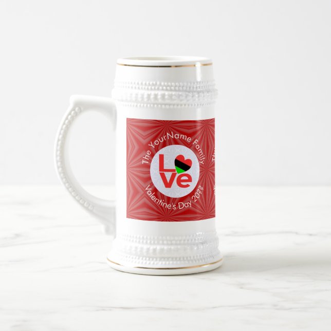 African American Red Letters LOVE Flag Personalize Beer Stein (Left)
