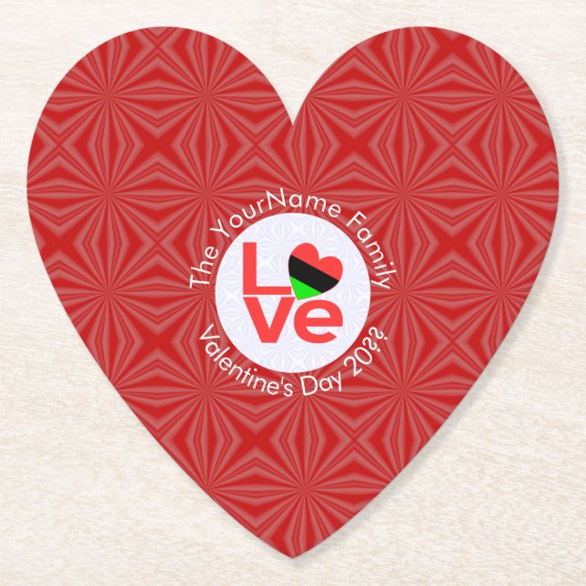African American Red Letters LOVE Flag Personalize Paper Coaster (Front)