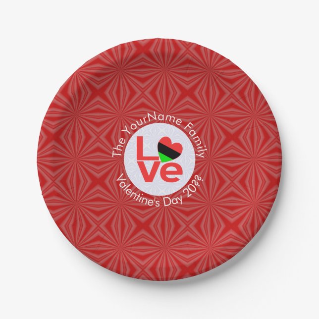 African American Red Letters LOVE Flag Personalize Paper Plates (Front)
