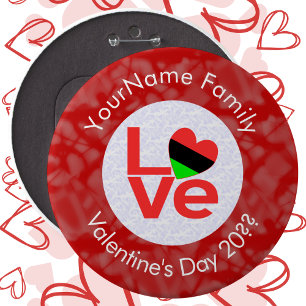 African American Red LOVE Flag Personalized Button