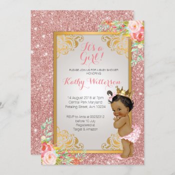 African American Rose Gold Baby Shower Invite by HappyPartyStudio at Zazzle