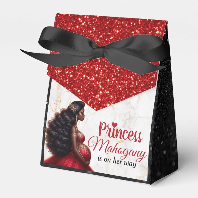 African American Royal Baby Shower Red/Black Favor Boxes (Front Side)