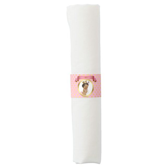 African American Royal Princess Pink Gold Crown Napkin Bands (Front)