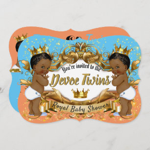 African American Royal Twins Orange Blue Gold Invitation
