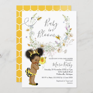 African American Rustic Bee Wildflower Invitation