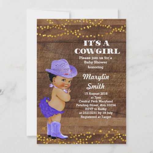 African American Rustic Purple Cowgirl Baby Shower Invitation