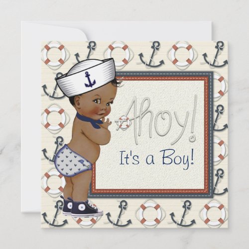 African American Sailor Boy Nautical Baby Shower Invitation