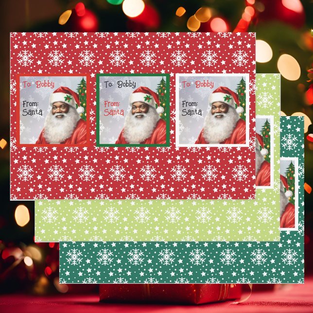 African American Santa Add Childs Custom Christmas Wrapping Paper Sheets (Creator Uploaded)