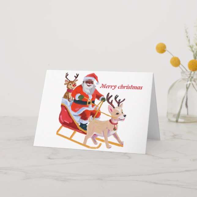 African american santa and friends thank you card (Front)