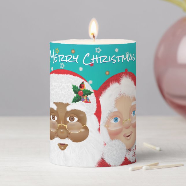 African American Santa and Mrs Claus Biracial Pillar Candle (In Situ)