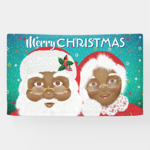 African American Santa and Mrs Claus Christmas Banner