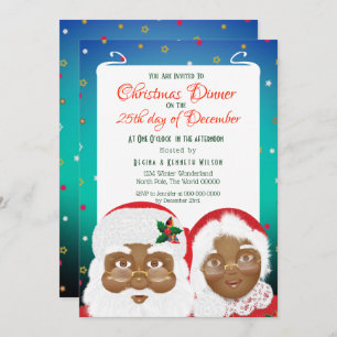 African American Santa and Mrs Claus Christmas Invitation