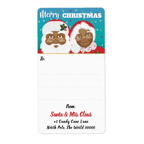 African American Santa and Mrs Claus Christmas Label