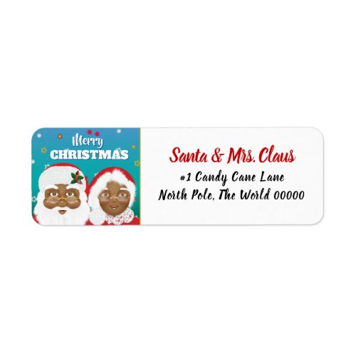 African American Santa and Mrs Claus Christmas Label