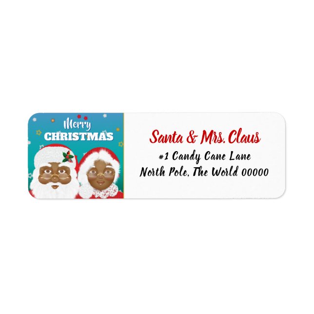 African American Santa and Mrs Claus Christmas Label (Front)