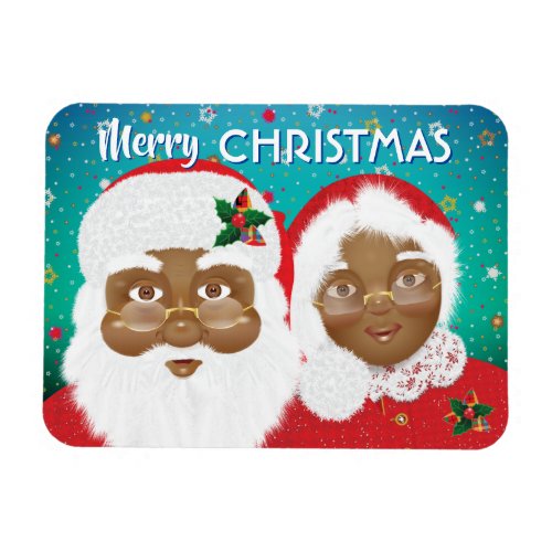 African American Santa and Mrs Claus Christmas Magnet