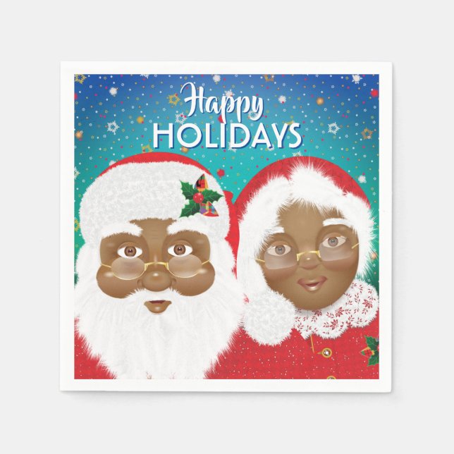 African American Santa and Mrs Claus Christmas Napkins (Front)