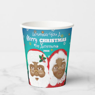 African American Santa and Mrs Claus Christmas Paper Cups