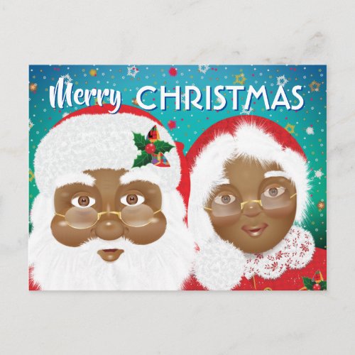 African American Santa and Mrs Claus Christmas Postcard