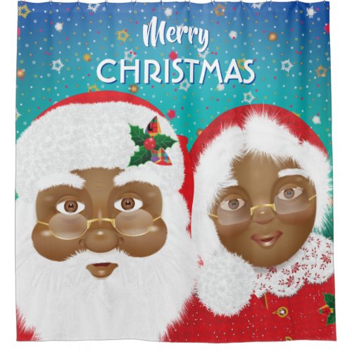 African American Santa and Mrs Claus Christmas Shower Curtain